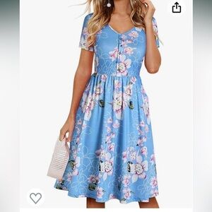 NWT Large Button Down A Line Sleeves V Neck Dress